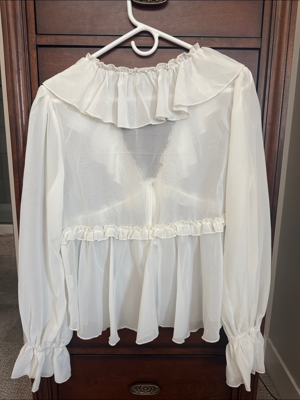 Miqil cream boho long sleeve sheer blouse medium - Picture 4 of 5